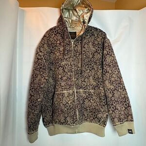 MECCA Full Zip Hoodie Mens Allover Print Jacket Gold Lined Reversible Streetwear